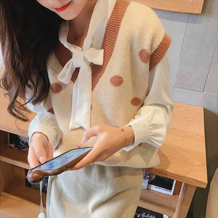 Áo len NZN không tay cổ chữ V họa tiết chấm bi thời trang thu đông cho nữ