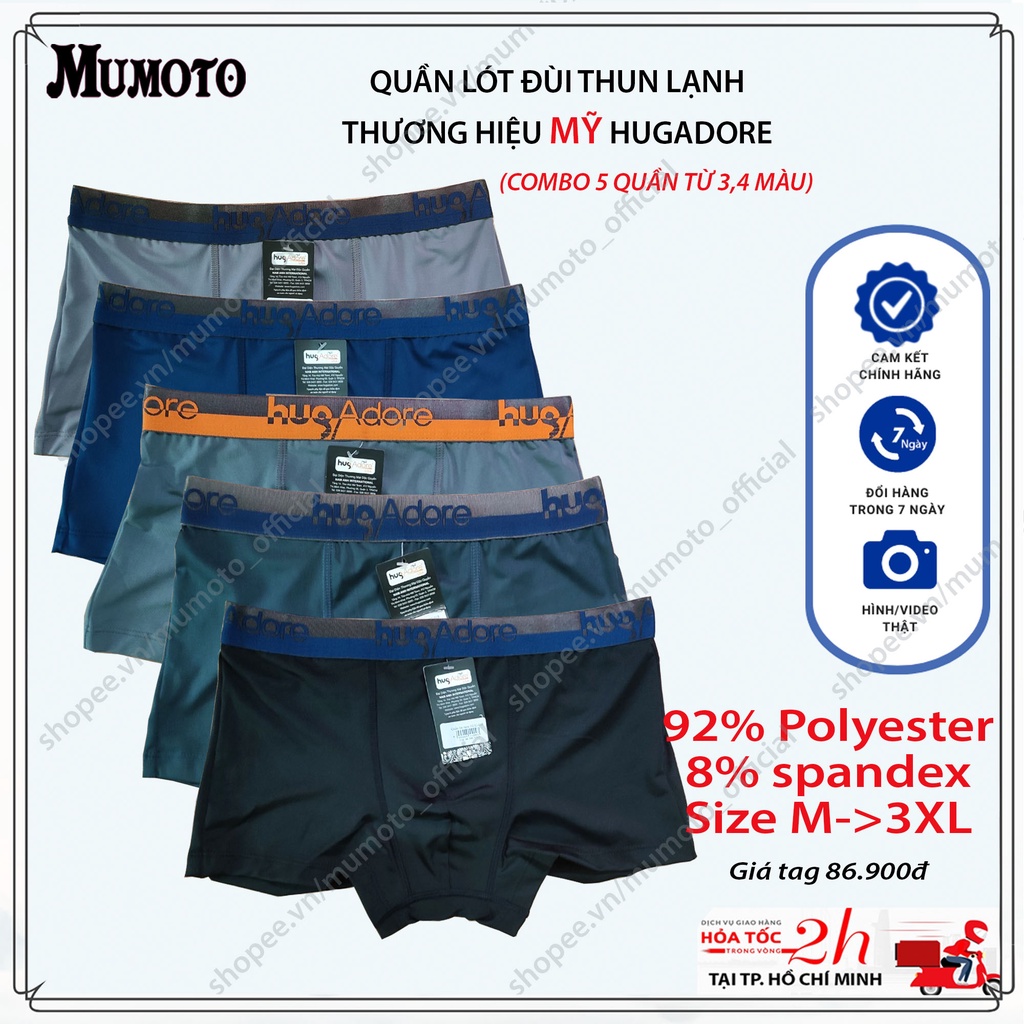 Combo 5 quần lót nam boxer thun lạnh đai thun co dãn bản lưng phối màu nhiều mẫu - MUMOTO