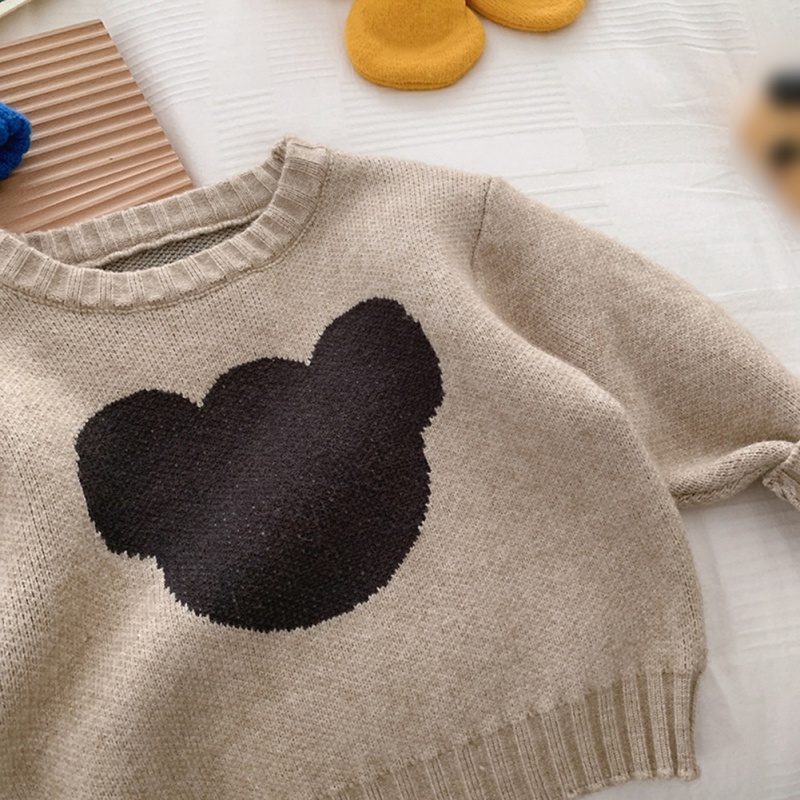 Áo Sweater Dệt Kim Tay Dài Cổ Tròn In Hình Gấu Hoạt Hình Giữ Ấm Cho Bé Trai