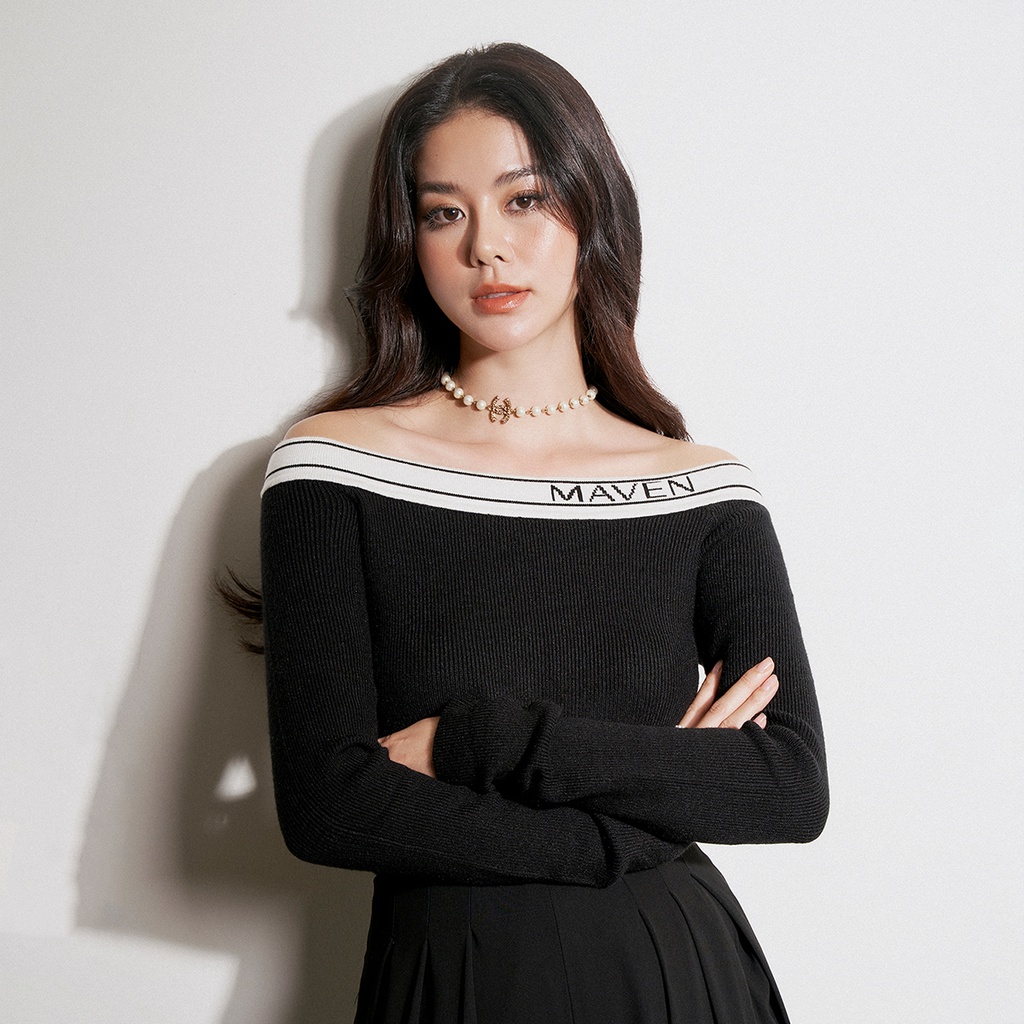 MAVEN - Áo len dệt kim sợi Hàn Quốc trễ vai Rae Top