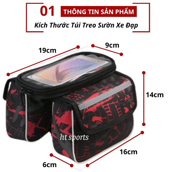 Túi treo sườn xe đạp, túi xe đạp thể thao cao cấp HT Sports có ngăn đựng điện thoại cảm ứng tặng kèm trùm bọc đi mưa