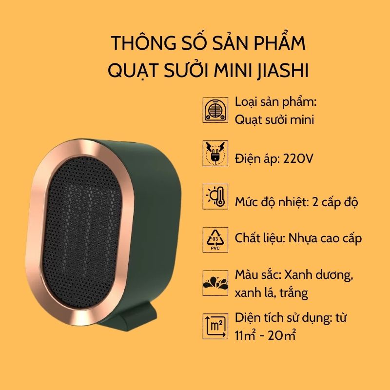 [HN HỎA TỐC 1H] Quạt sưởi mini JIASHI, máy sưởi ấm mùa đông để bàn tiện lợi cho dân văn phòng 2 mức công suất 500W QSM05