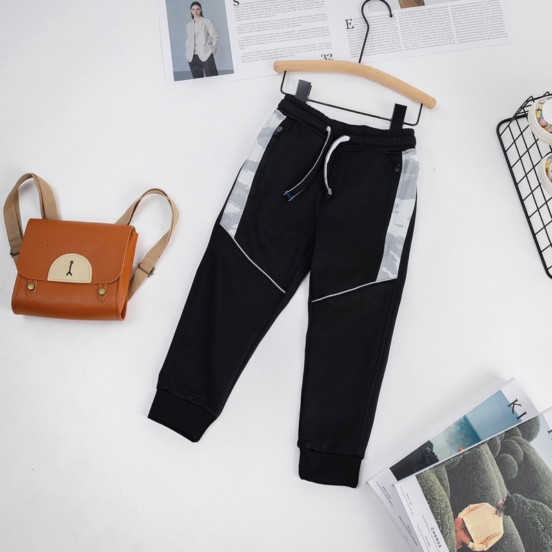 Quần jogger, quần nỉ bé trai lót lông dày ấm phối phản quang size 11-60kg