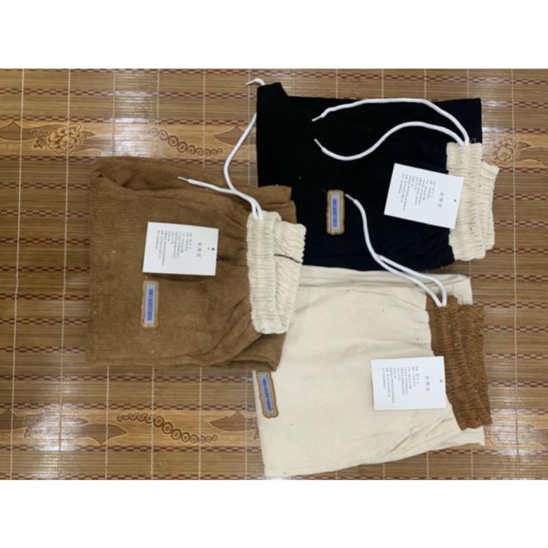 quần baggy bo gấu vải nhung tăm cạp thun lưng cao có dây rút