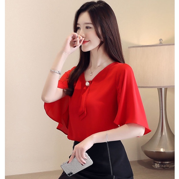 Áo Sơ Mi Chiffon Ngắn Tay Thời Trang Mùa Hè Hàn Quốc Dành Cho Nữ