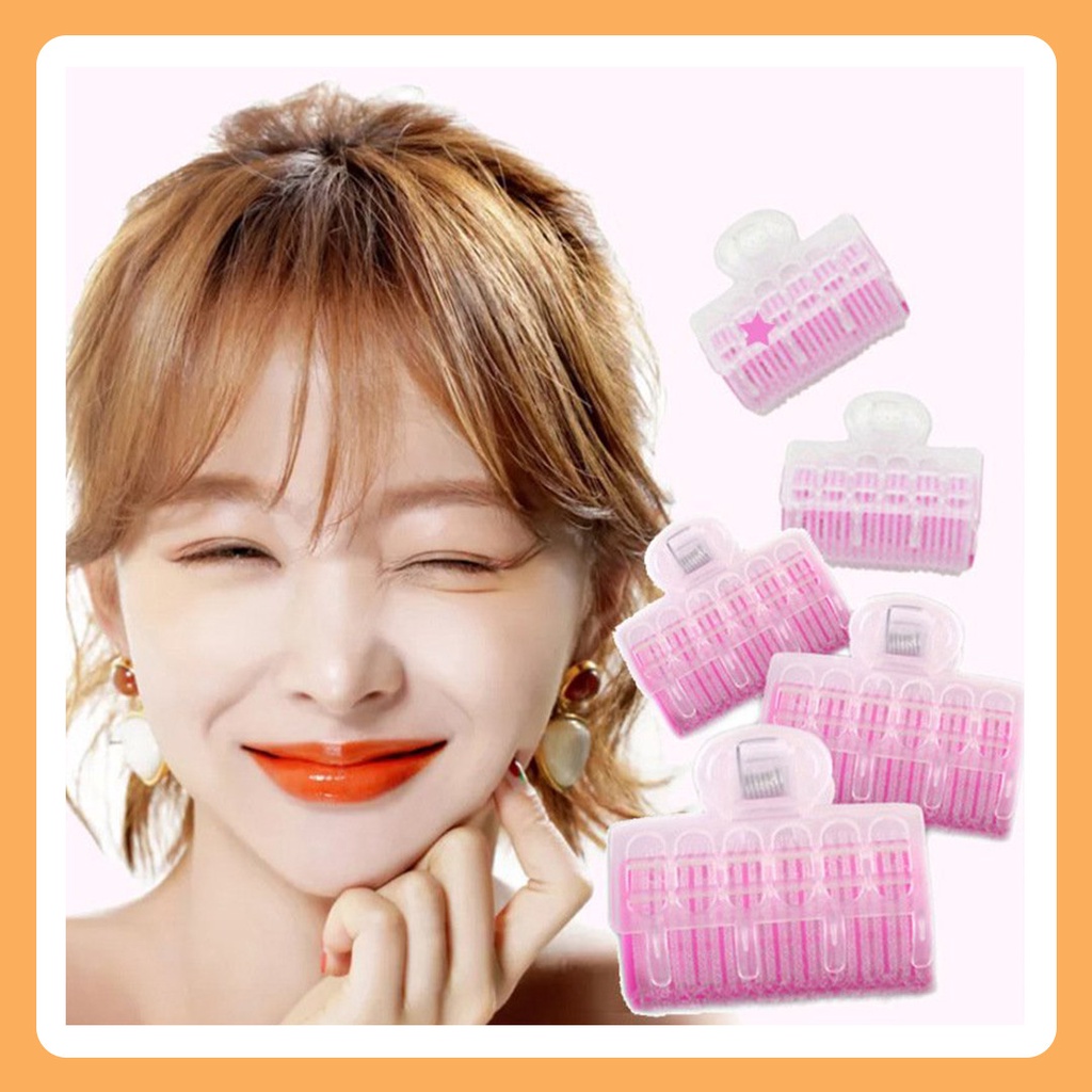 Lô cuốn tóc mái tự dính có kẹp giữ kích thước 6.3*3cm kiểu dáng Hàn Quốc tạo tóc xoăn uốn tóc màu hồng cho nữ