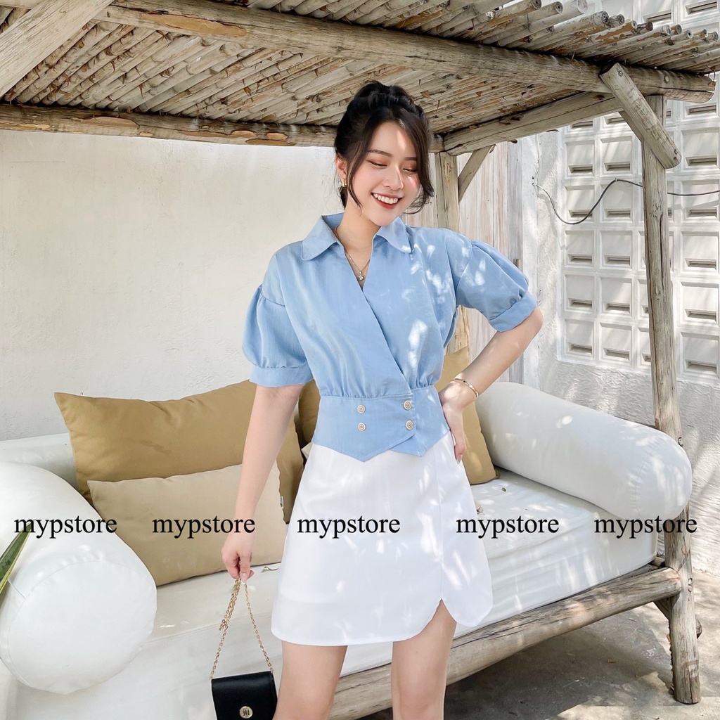 Áo sơ mi croptop bo eo mypstore A57