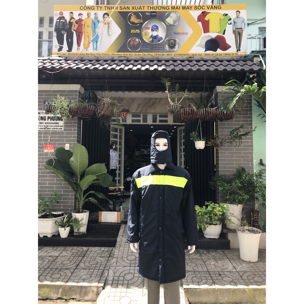 Áo khoác kho lạnh dáng dài - phản quang vai - dùng trong kho đông lạnh , kho kem, kho thực phẩm