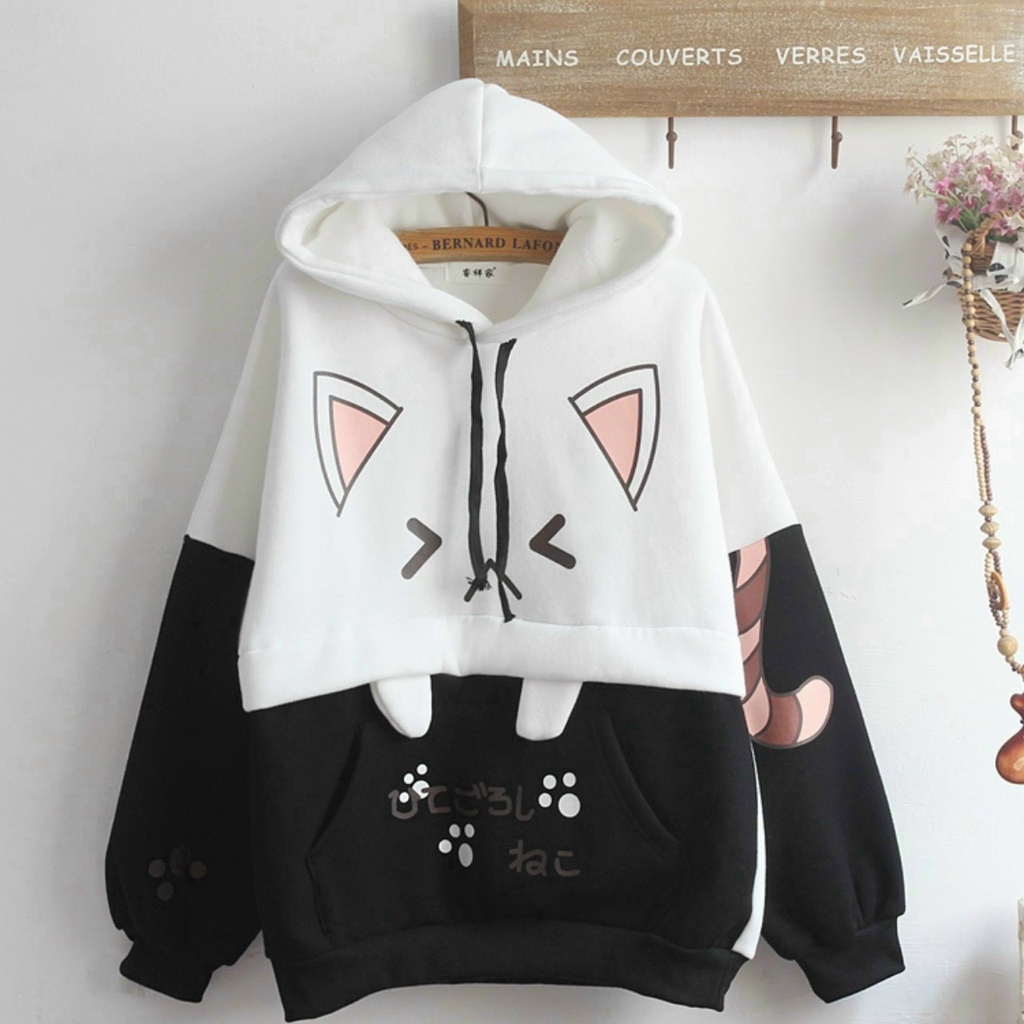ÁO NỈ HOODIE THÊU MÈO DỄ THƯƠNG CUTE FROM &lt;58KG
