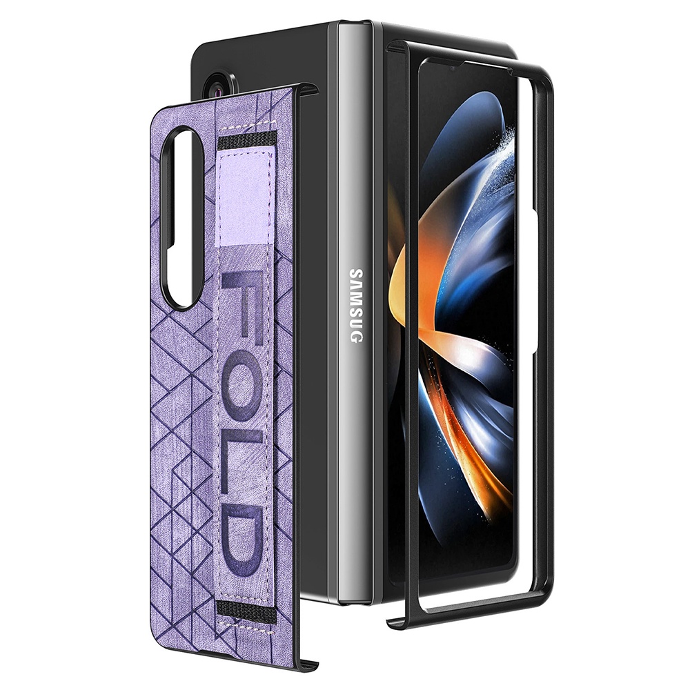 For Samsung Z Fold 4 5G Pen Slot Leather Case Wriststrap Shockproof Cover