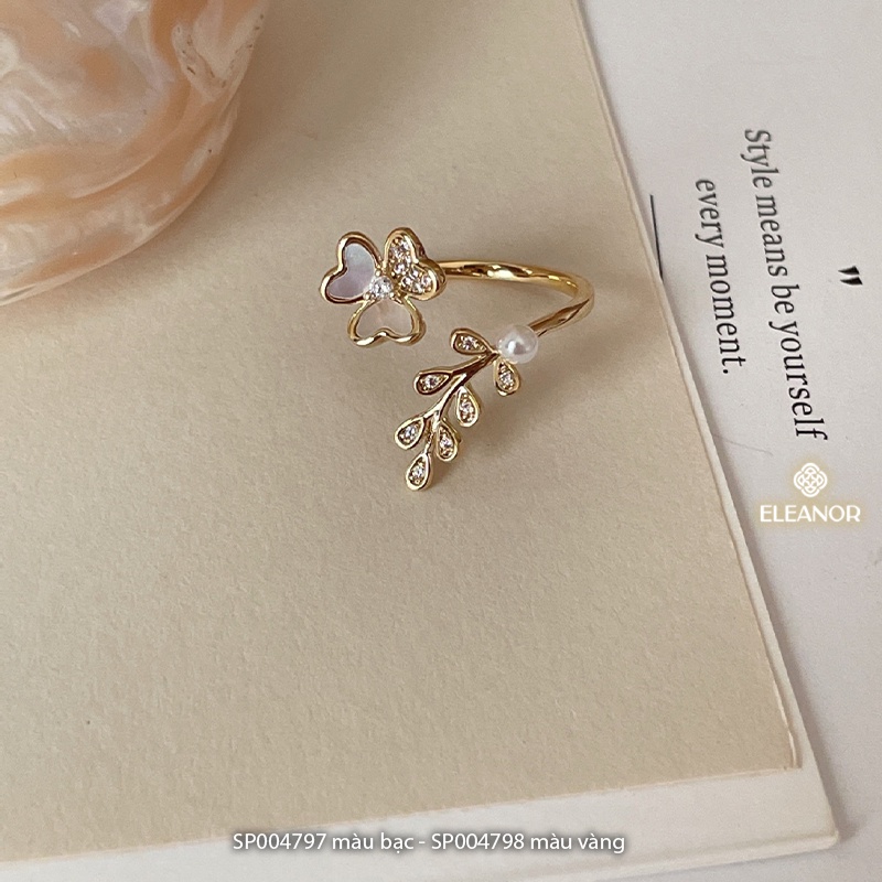 Nhẫn nữ hở bạc 925 Eleanor Accessories hình hóa đính đá ngọc trai nhân tạo phụ kiện trang sức 4797