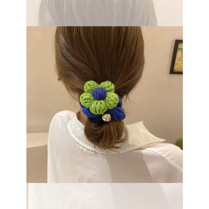 Dây Buộc Tóc Cao Su Bọc Vải Len Họa Tiết Hoa Đơn Giản Thời Trang Cho Nữ