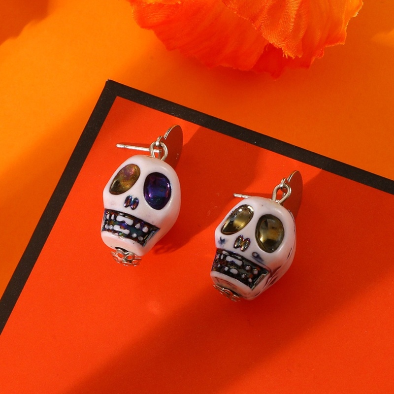 1 Đôi Bông Tai Hợp Kim Hình Đầu Lâu Halloween Kinh Dị
