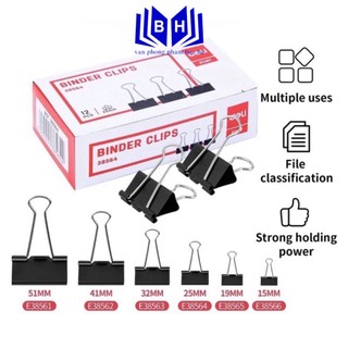 Kẹp sắt đen/ kẹp bướm hộp giấy deli đủ cỡ - e38562, e38563, e38564, e38565, e38566