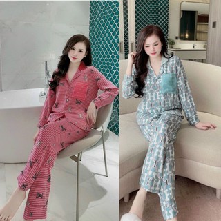 Bộ đồ pyjama lụa mango tay dài, hàng cao cấp chất lụa mềm mát. sang chảnh siêu xinh, họa tiết đa dạng
