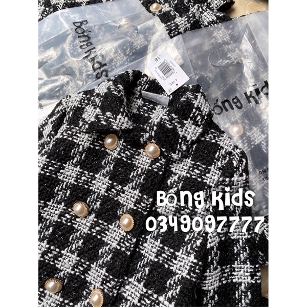 Áo Khoác Dạ Tweed Bé Gái Cúc Ngoc Đen/Trắng Mtl