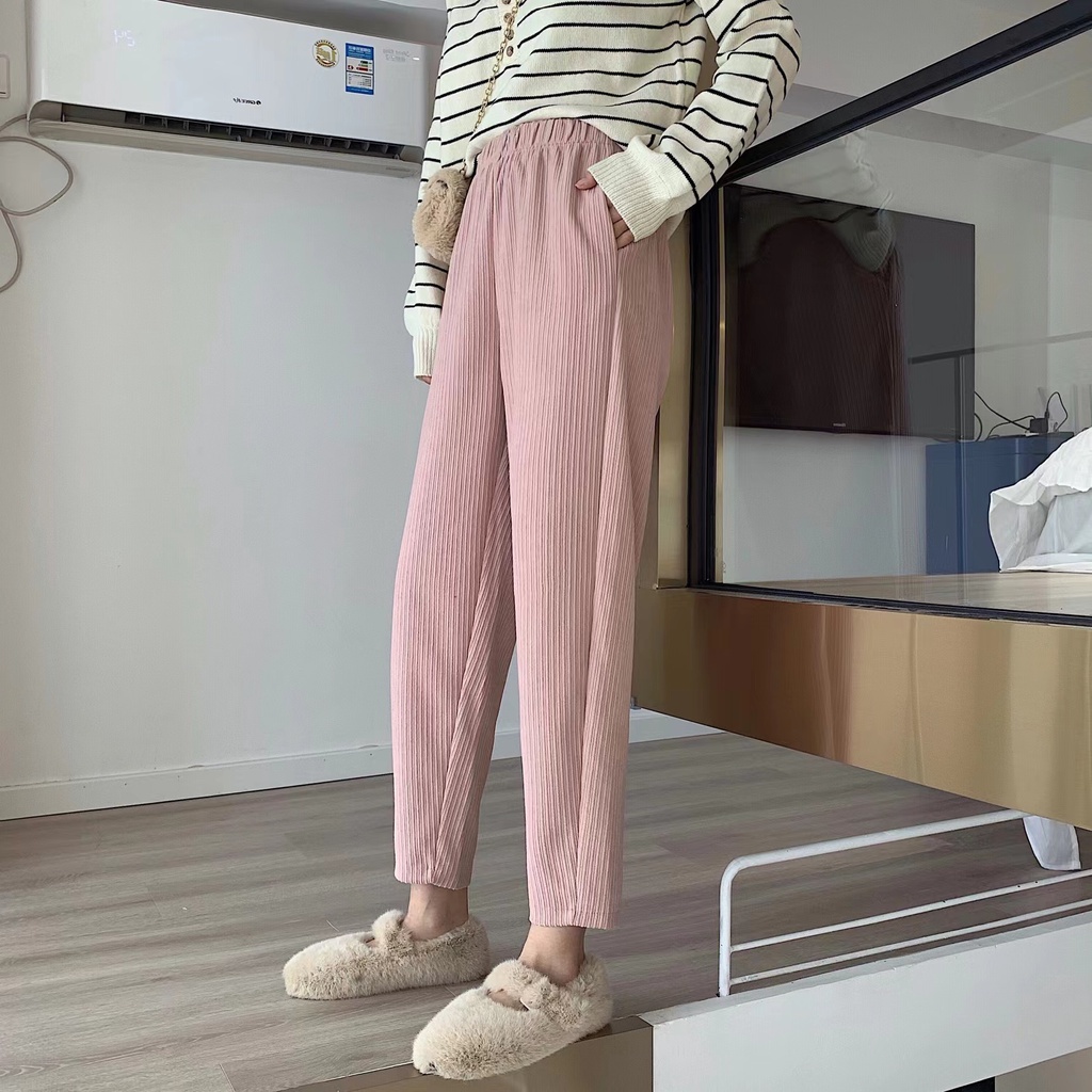 Quần nữ SUXI dáng dài ống suông rộng lưng thun cao thoải mái cá tính