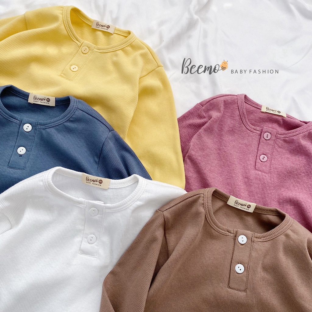 Áo dài tay chất liệu len tăm trơn cho bé trai, bé gái phối cúc trước - 21A080