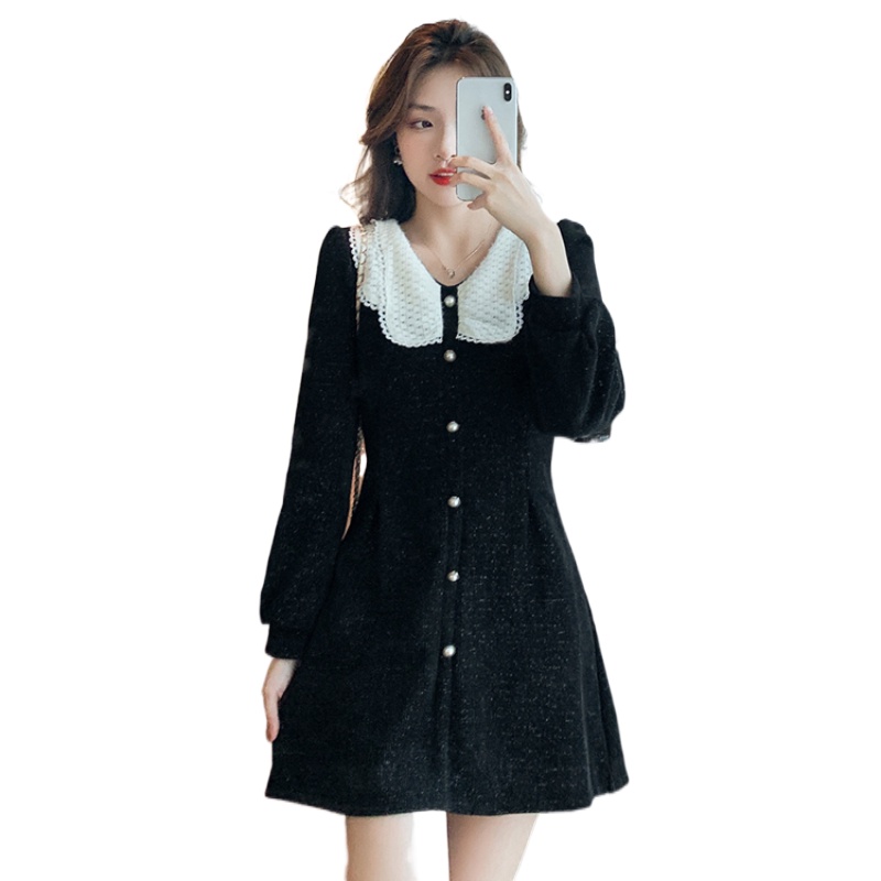 Đầm Perty dáng ngắn cổ búp bê thời trang mùa thu phong cách Hàn Quốc cho nữ