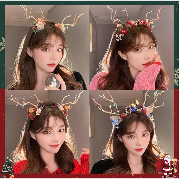Bờm giáng sinh cài tóc Noel sừng hươu có đèn led phát sáng siêu đáng yêu