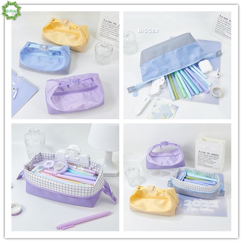 Cod Qipin Ins Túi Đựng Bút Chì Trang Điểm Mỹ Phẩm Văn Phòng Phẩm Làm Đẹp Có Khóa Kéo Ghép Nối Đơn Giản Sức Chứa Lớn Ins Dành Cho