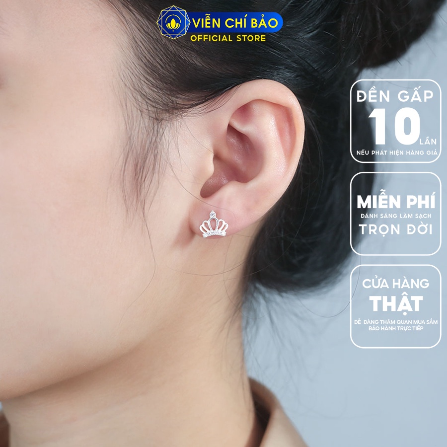 Khuyên tai bạc nữ vương miện mới chất liệu bạc 925 thời trang phụ kiện trang sức Viễn Chí Bảo E048