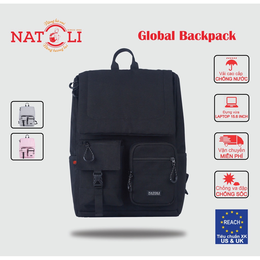 Balo Laptop 15 6 Inch Chống Sốc Nam Nữ NATOLI Chống Nước Đi Học Thời Trang GLOBAL BACKPACK