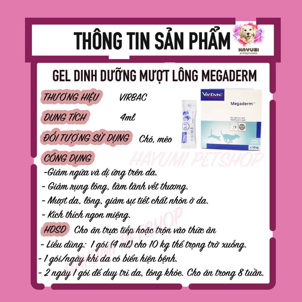 GEL DINH DƯỠNG MƯỢT LÔNG, DA MEGADERM GÓI 4ML