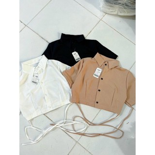 (Video thật) Áo Croptop Cổ Trụ Cột Dây Nút