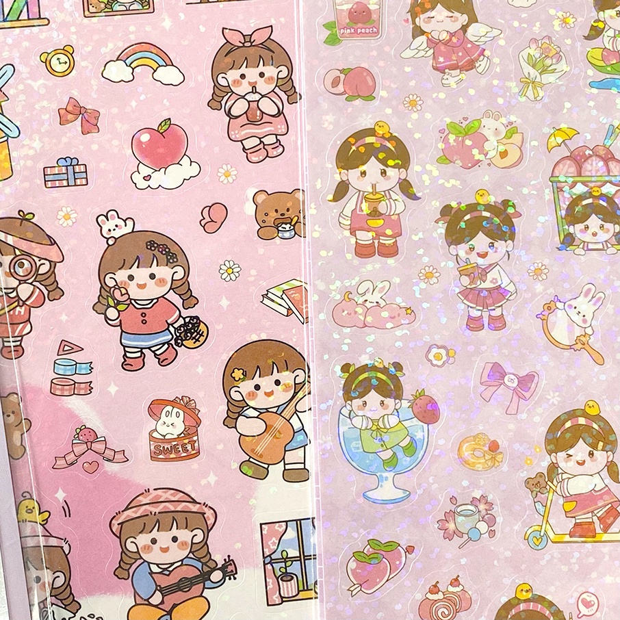 Miếng Dán Trang Trí Sổ Tay / Album Ảnh Màu Laser Họa Tiết Hoạt Hình Lấp Lánh Kiểu Hàn Quốc DIY