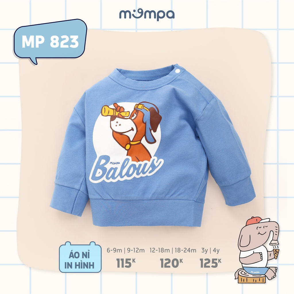 Áo thu đông cài vai Mompa cho bé trai gái từ 6 tháng đến 4 tuổi vải nỉ cotton MP 823
