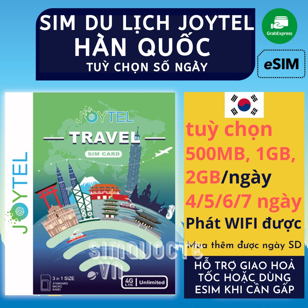 Sim Du Lịch 4G Hàn Quốc JOYTEL Tốc Độ Cao Nhiều tuỳ chọn dung lượng Hỗ trợ Giao Nhanh và Esim