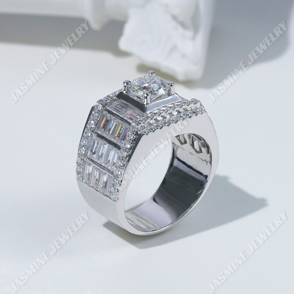 Nhẫn nam kim cương nhân tạo moissanite baguette chủ 7.2 ly - Mẫu 7