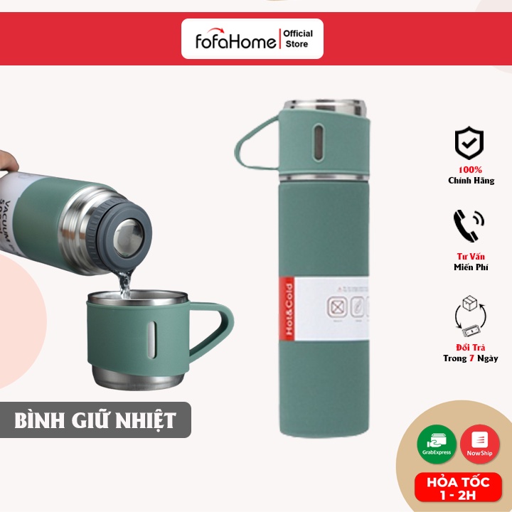 BỘ BÌNH GIỮ NHIỆT KÈM 2 LY CÁCH NHIỆT VACUUM FLASK 500ml INOX CAO CẤP