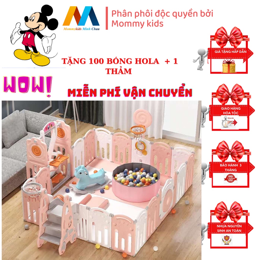 (100% FREEESHIlP) combo quây cũi MOMMYKID MINH CHÂU cầu trượt xích đu bóng rổ TẶNG THẢM 100 bónG, COMBO BÓNG RỔ