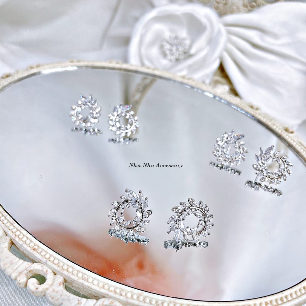 Bông Tai Đi Tiệc Bạc Zincor 925 Hình Vòng Lá Hở NHÀ NHỎ 1307