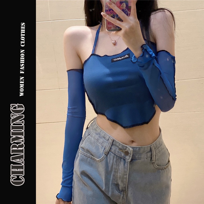 Áo croptop tay dài trễ vai thời trang cho nữ