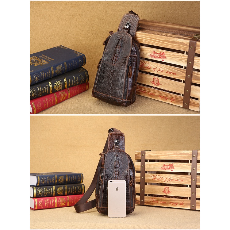 Túi Đeo Chéo Ngực Bằng Da Bò Thật Họa Tiết Da Cá Sấu ZP-039 Cho Nam