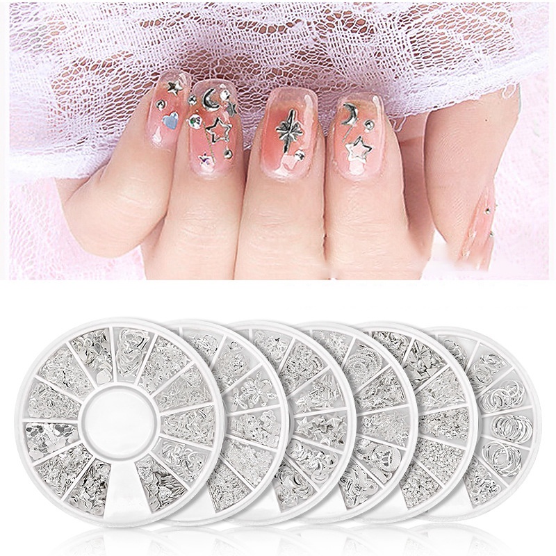 Hộp Phụ Kiện Đinh Tán Trang Trí Móng Tay Bằng Hợp Kim 12 Lớp Hình Trăng Sao