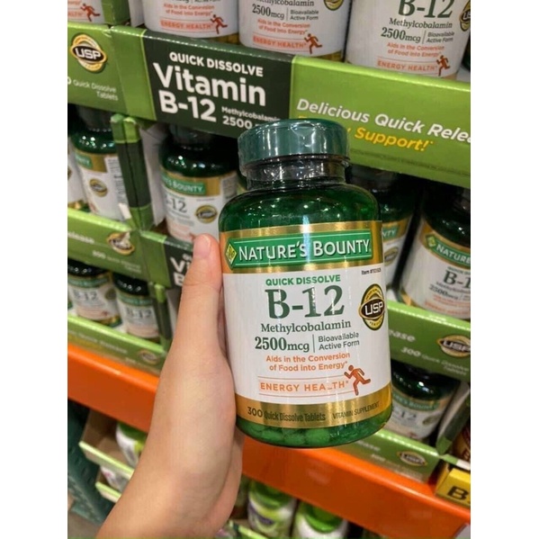 [Hàng Mỹ]date10/2025 Viên Bổ Sung Vitamin B12 Nature's Bounty B12 2500mcg 300 viên