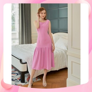 Đầm suông nữ YV LE & CO vải Viscose màu hồng nhạt nhẹ nhàng, tinh tế
