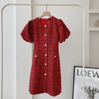 Váy dạ tweed đỏ 2 lớp cao cấp