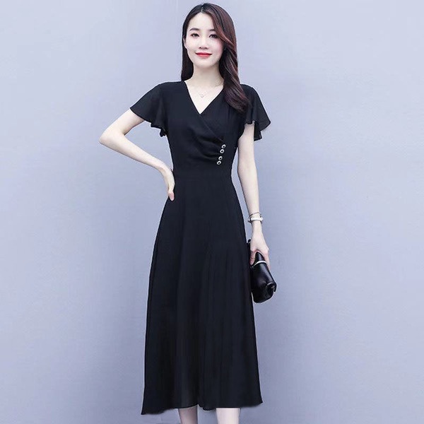 Đầm Dài Cổ Chữ V Nhấn Eo Thời Trang Mùa Hè 2022 Dành Cho Nữ