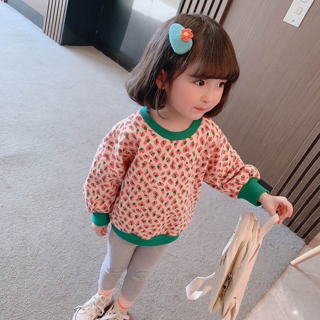 Áo Sweater Tay Dài In Họa Tiết Da Báo Phong Cách Phương Tây Thời Trang Xuân Thu Cho Bé Gái