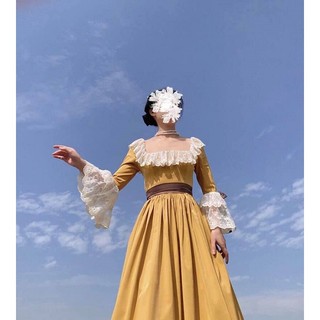 |THANH LÝ| Đầm Vintage vàng tay trắng