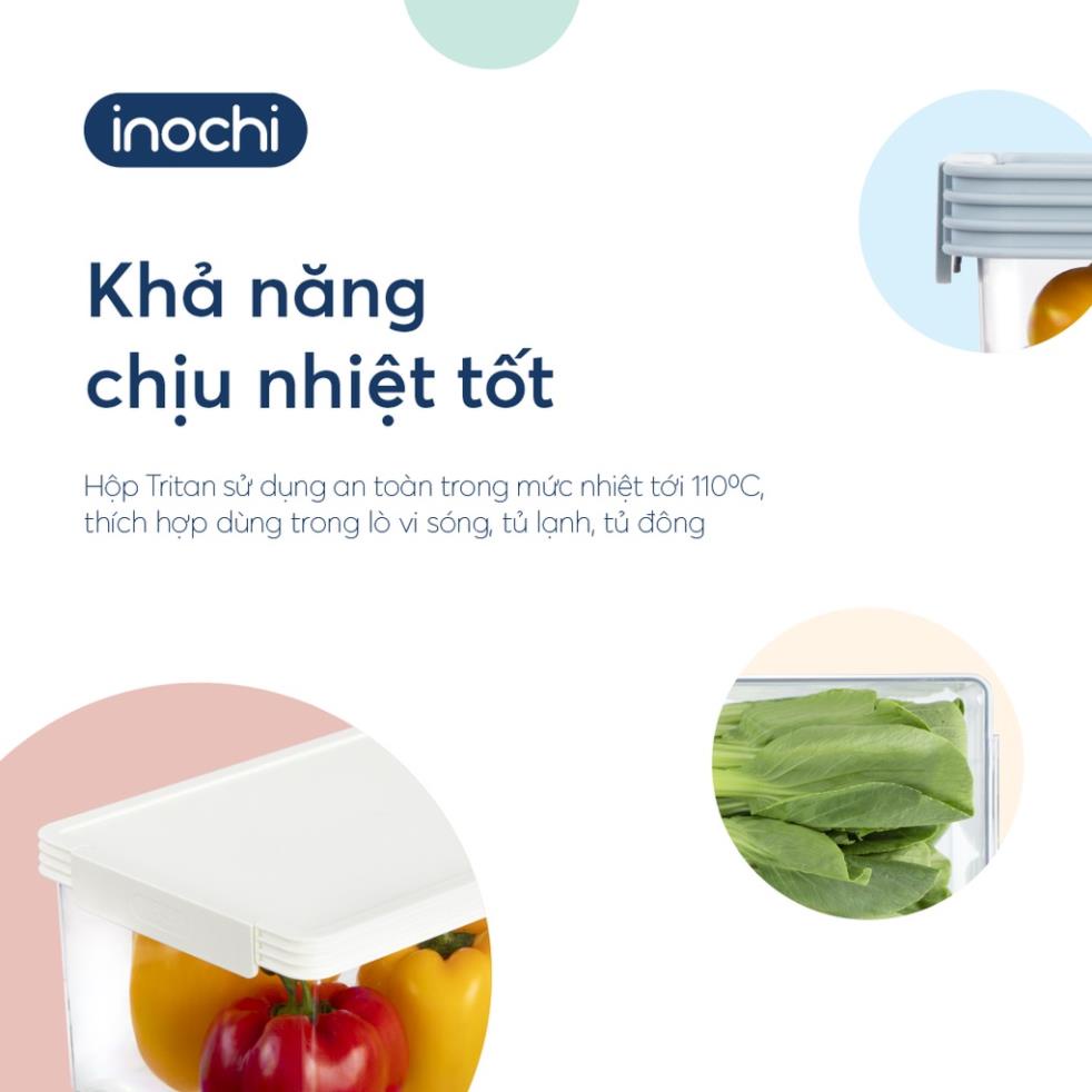 Hộp Thực Phẩm Tritan Chữ Nhật, Hộp Trữ Đông Tritan Cao Cấp Inochi, Vòng Silicon Kín Khít Kháng Khuẩn Tiêu Chuẩn Nhật