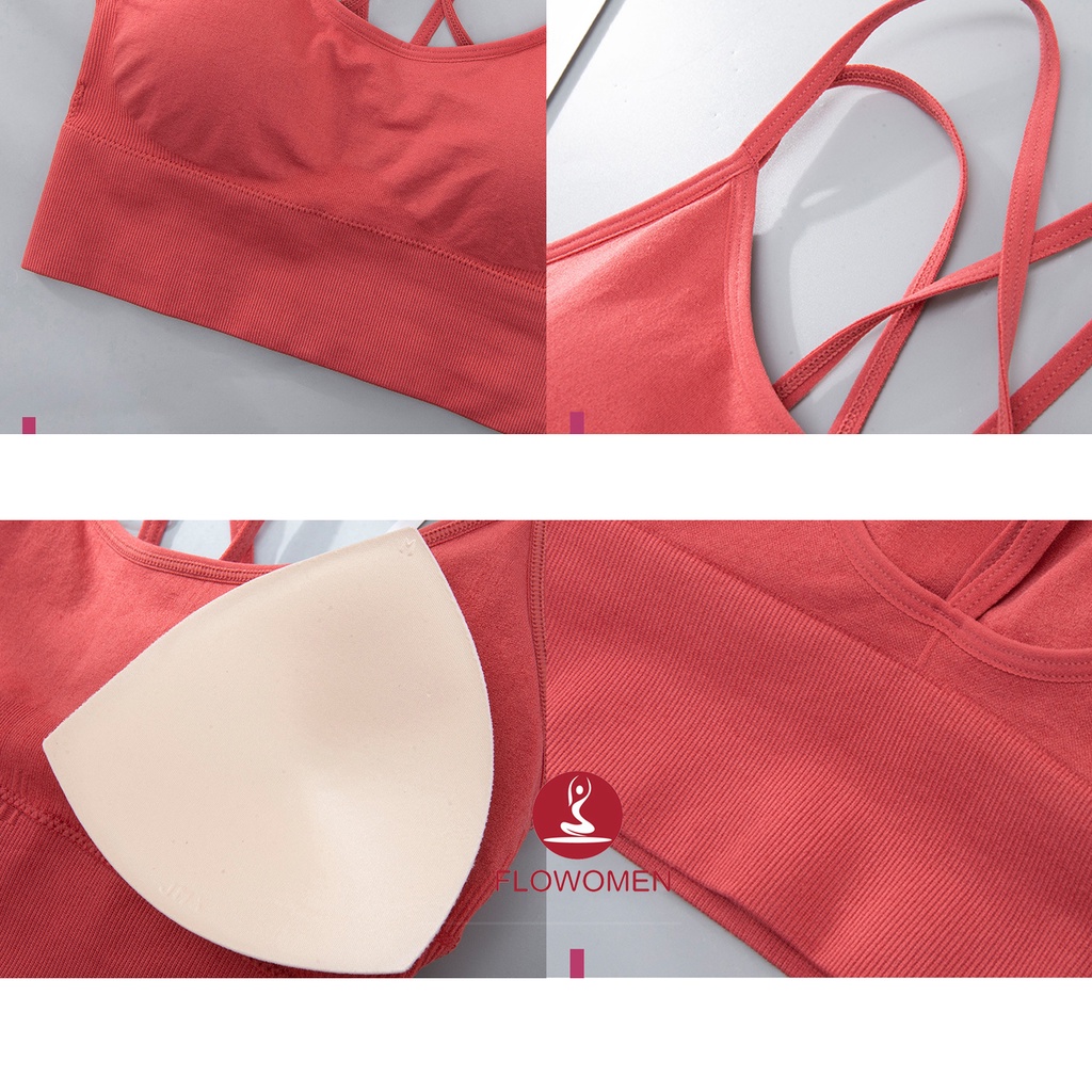 FLOWOMEN áo bra tập gym Áo Ngực Thể Thao Nữ Dây Chéo Lưng Có Đệm Nâng Ngực Cho