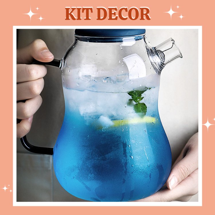 Bình Thủy Tinh Chịu Nhiệt Quả Hồ Lô Màu Xanh Nước Biển 1800ml - Thủy Tinh Borosilicate Không Chì Chịu Nhiệt