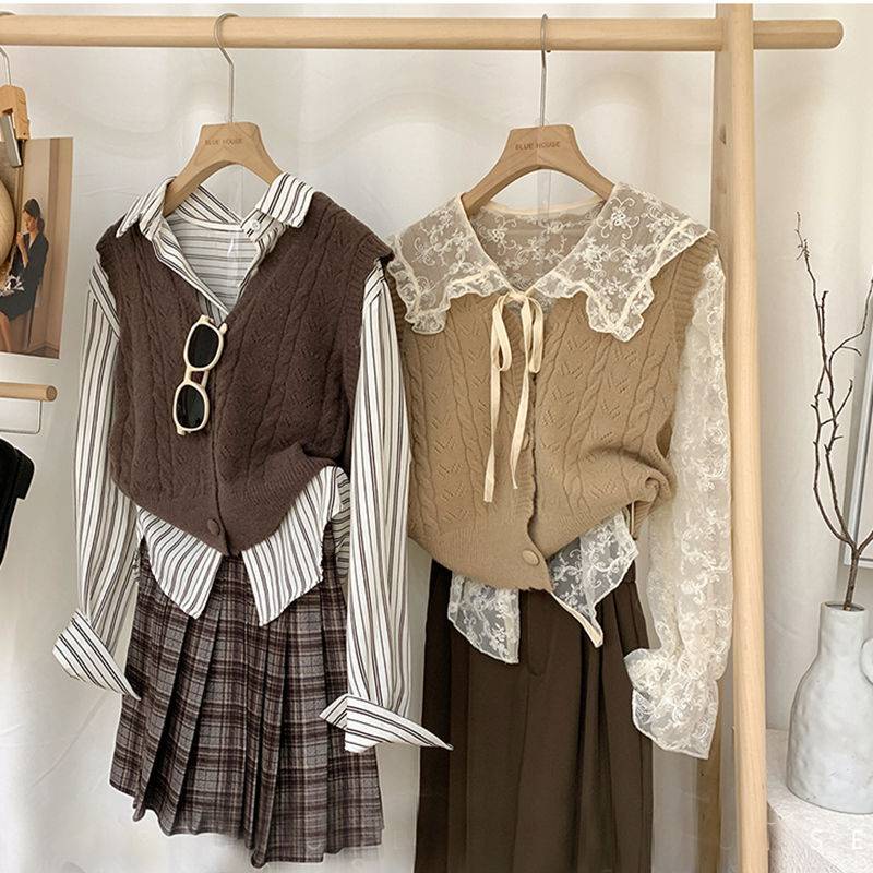 Áo ghi lê nữ Áo Khoác Len Cardigan Sát Nách Thời Trang Thu Đông Phong Cách Retro Phương Tây Cho Nữ