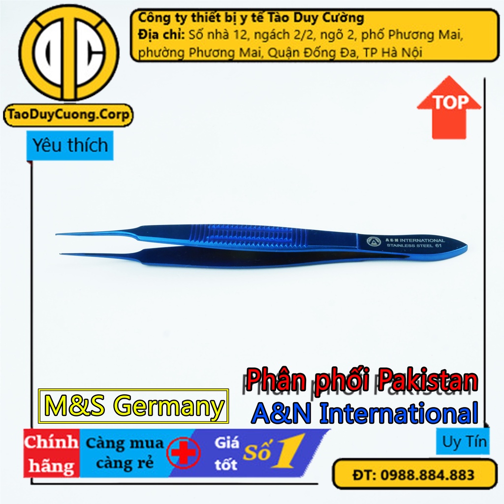 Nỉa có mấu, nhíp có mấu, nỉa gắp mẫu vi phẫu mí đầu nhỏ full xanh 11,5cm - A&N International